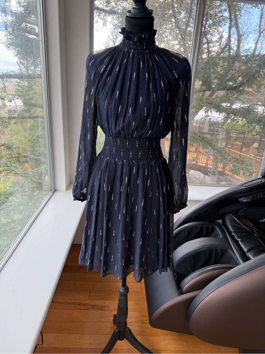 Like New Rebecca Taylor Navy Long Sleeve Silk Dress Size 0